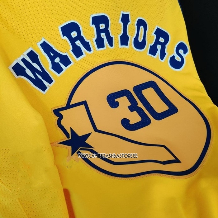 Stephen Curry NO 30 Camiseta Golden State Warriors Hardwood Classic Autentico Amarillo